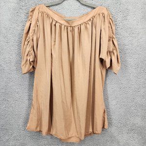 BCBGMAXAZRIA Women's Size Large Camel Beige Silk Boat Neck Pullover Blouse Top